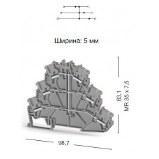 307550, Клеммник 3-х ярусный пружинный быстрозажимной (Push in), 2,5 мм.кв. со внутренней перемычкой (бежевый); PYK 2,5-3FK (упак 30 шт)